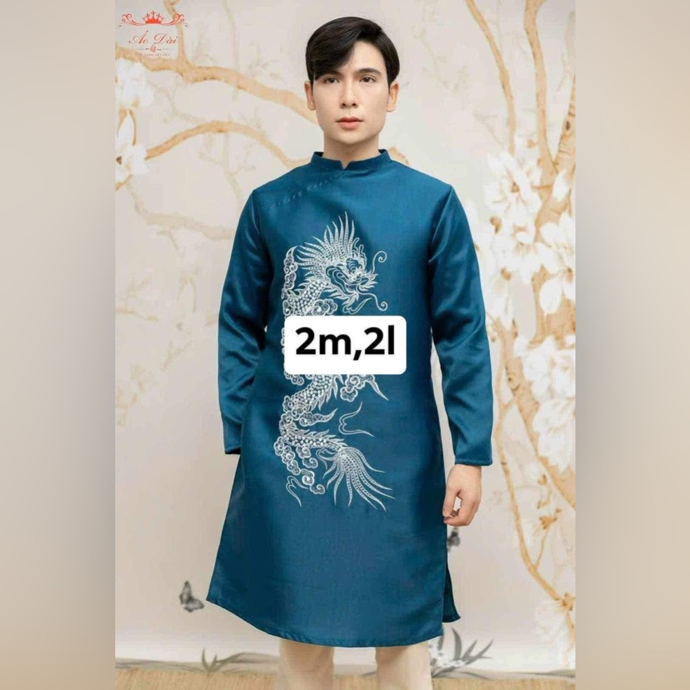 ao dai cach tan nam lua, Vietnamese men’s modern contemporary long dress top m l